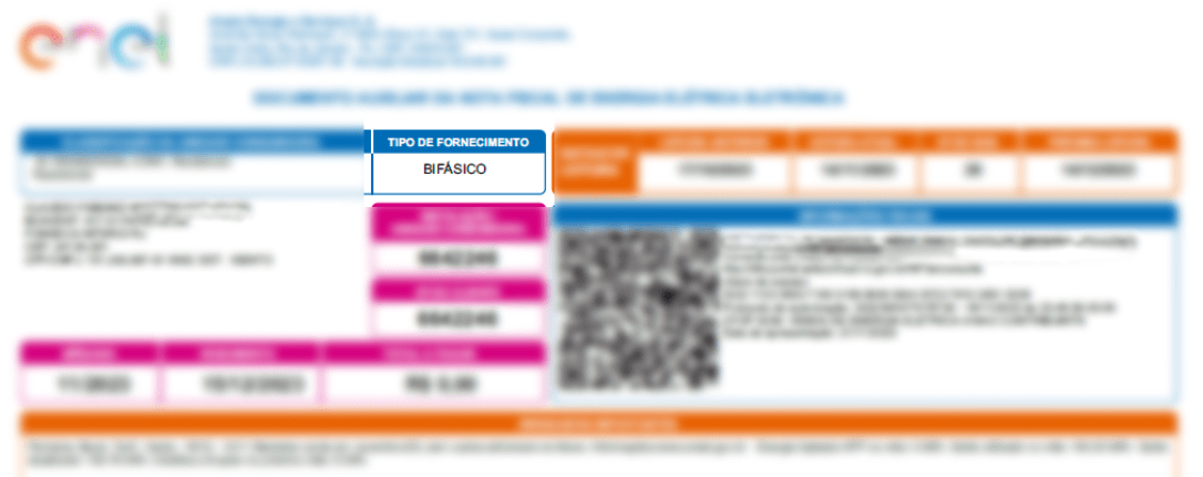 Conta de luz indicando o tipo de fornecimento de energia: monofásico, bifásico e trifásico